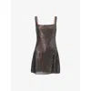 Self-portrait Gunmetal Grey Dress With Thin Straps And All-over Rhinestone Application In Tech Fabric Woman In Gray