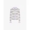Self-portrait Self Portrait Women Grey Ribbed Knit Striped Cardigan In Multi