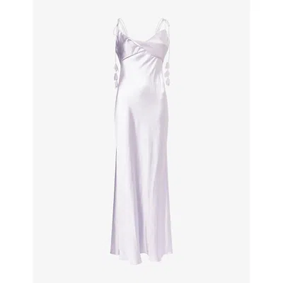 SELF-PORTRAIT WOMENS LILAC FLOWER-EMBELLISHED SATIN MAXI DRESS