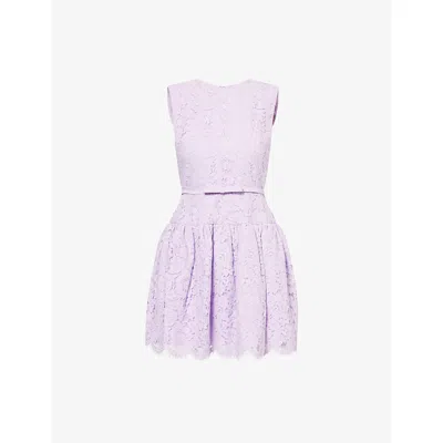Self-portrait Womens Lilac Round-neck Tulle-skirt Lace Mini Dress In Purple