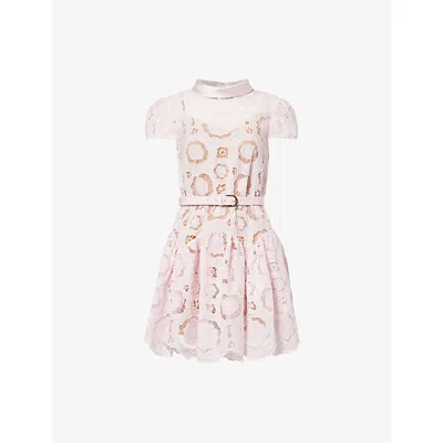 Self-portrait Womens Pink Floral-lace Cap-sleeves Woven Mini Dress