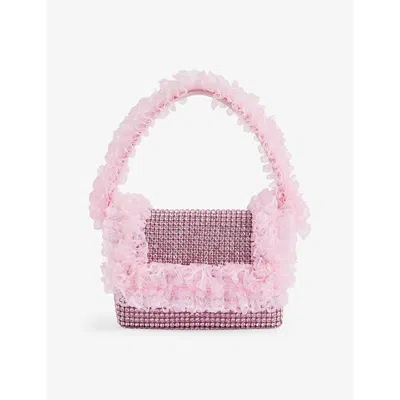 Self-portrait Womens  Lace-trim Crystal-embellished Bag In Pink