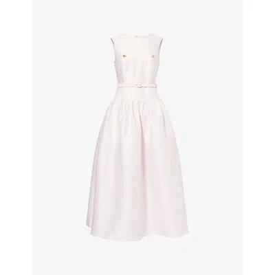 SELF-PORTRAIT WOMENS PINK SLEEVELESS DROPPED-WAIST TAFFETA MIDI DRESS