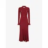 Self-portrait Button-embellished Ribbed-knit Midi Dress In Burgundy
