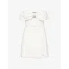 Self-portrait Womens White Bow-embellished Split-hem Crepe Midi Dress In White
