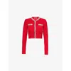 Self-portrait Waffle Knit Crystal Embellished Cardigan In Red