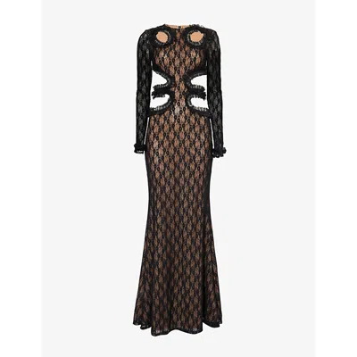 Self-portrait Womens Cut-out Floral-lace Maxi Dress Black