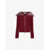Self-portrait Burgundy Diamante Collar Knit Jacket Burgundy In Burgundy