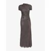 Self-portrait Embellished Cut-out Detailed Mesh Midi Dress In Grey