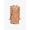 Self-portrait Womens Tan Lace Bow-embellished Woven Mini Dress In Tan