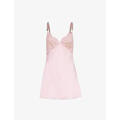 Self-portrait Womens Lace-trim Satin Mini Dress Pink