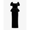 Self-portrait Peplum Velvet Midi Dress In Black
