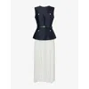 Self-portrait Womens Pleated Sleeveless Woven Midi Dress Blue In Black