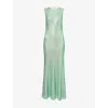 Self-portrait Mint Rhinestone Mesh Midi Dress Pf25101mg Green In Brown