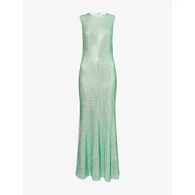Self-portrait Womens Rhinestone Sleeveless Stretch-woven Midi Dress Green
