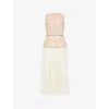 Self-portrait Womens Sequin-embellished Plisse Chiffon Midi Dress Cream In Cream