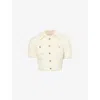 Self-portrait Womens Slim-fit Pointed-collar Textured Wool-blend Knit Top Cream In Cream