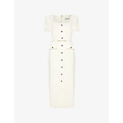 Self-portrait Womens Square-neck Embellished-buttons Crepe Midi Dress Cream
