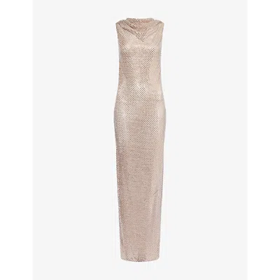 Self-portrait Womens Rhinestone Sleeveless Stretch-woven Maxi Dress Silver In Neutral