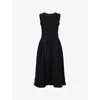 Self-portrait Womens Black Sleeveless Braid-trim Bouclé Midi Dress In Black