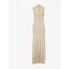 Self-portrait Womens Gold Sleeveless Buttoned Lurex Knit Maxi Dress In Nude