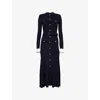 Self-portrait Button-detailed Ribbed-knit Maxi Dress In Blue
