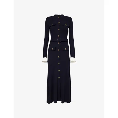 Self-portrait Womens Navy Viscose Knit Midi Dress In Blue