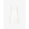Self-portrait White Mini Dress With Square Neck And Bow Detail On The Front In Tech Fabric Woman In White