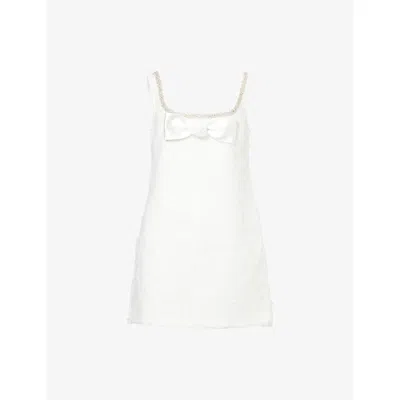 Self-portrait Womens White Bow-front Tulle Lace Mini Dress