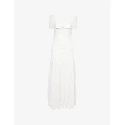 Self-portrait Womens Bow Gathered Laced Midi Dress White