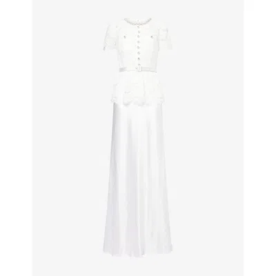 Self-portrait Womens White Contrast-satin Lace Woven Maxi Dress