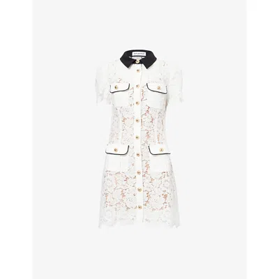 SELF-PORTRAIT WOMENS WHITE EMBELLISHED SEMI-SHEER LACE MINI DRESS