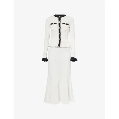 SELF-PORTRAIT WOMENS SELF-PORTRAIT POINTELLE PEPLUM KNITTED MIDI DRESS