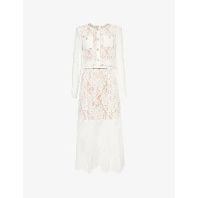 Self-portrait Womens Sequin-embellished Lace Midi Dress White