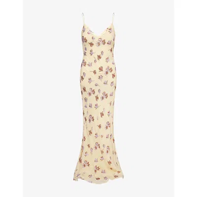 SELF-PORTRAIT WOMENS YELLOW FLORAL RHINESTONE CHIFFON MAXI DRESS