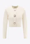 Self-portrait Womens Cream Cropped Embellished Stretch-wool Blend Cardigan In Pink