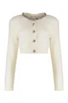 Self-portrait Alpaca Mixed Cardigan With Rhinestones In Neutral