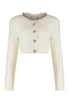 Self-portrait Cardigan With White Decorated Finishes In Neutral