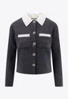 Self-portrait Self Portrait Women Wool Blend Cardigan With Contrasting Collar In Gray
