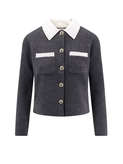Self-portrait Wool Blend Cardigan With Contrasting Collar In Blue