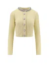 Self-portrait Wool Blend Cardigan With Rhinestones In Yellow