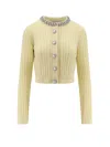 Self-portrait Crystal-embellished Cable-knit Cardigan In Yellow