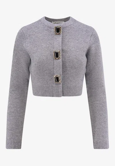 Self-portrait Wool-blend Cropped Cardigan In Gray