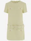 Self-portrait Wool Blend Dress With Waist Belt In Neutral