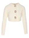 Self-portrait Womens Cream Cropped Embellished Stretch-wool Blend Cardigan