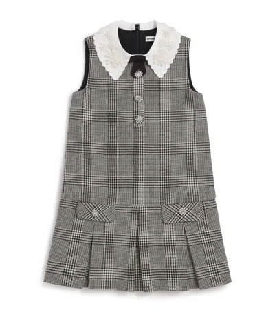 Self-portrait Kids' Wool-blend Sleeveless Check Dress In Black