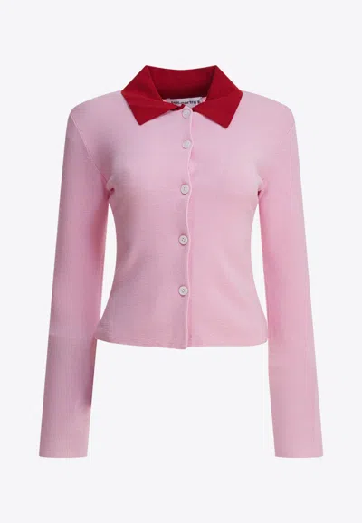 Self-portrait Wool Buttoned Cardigan In Pink