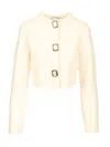 Self-portrait Womens Cream Cropped Embellished Stretch-wool Blend Cardigan In Yellow