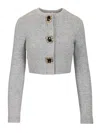 Self-portrait Jewelled-button Wool Cardigan In Gray