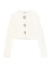 Self-portrait Womens Cream Cropped Embellished Stretch-wool Blend Cardigan In White